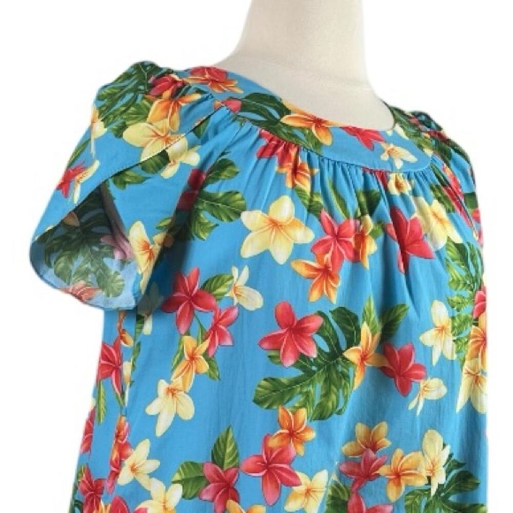 Puanani RJC Hawaiian Vintage Dress Tulip Sleeve Tropical Floral Women Size Large - Picture 6 of 11